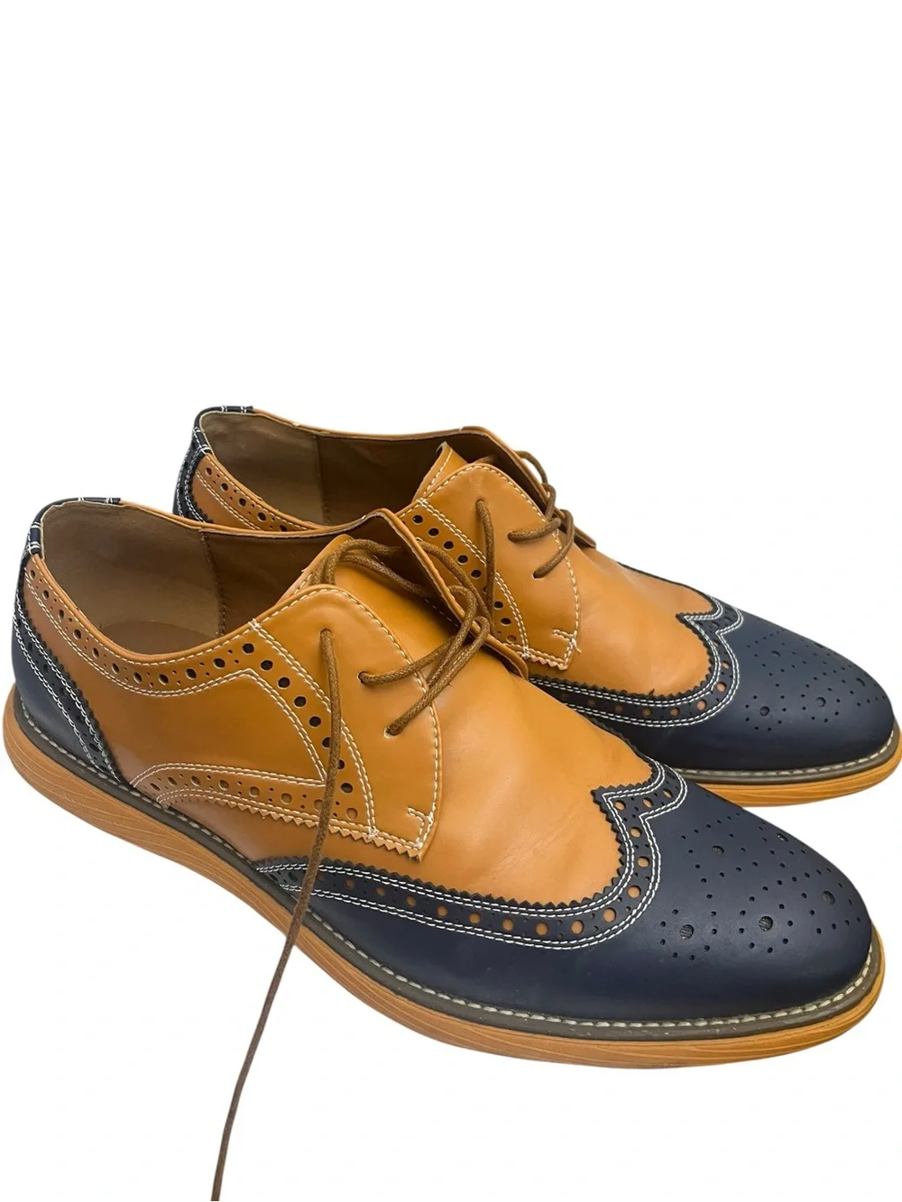Men's Meijiana Two-Tone Wingtip Oxford Brogue - Tan & Navy